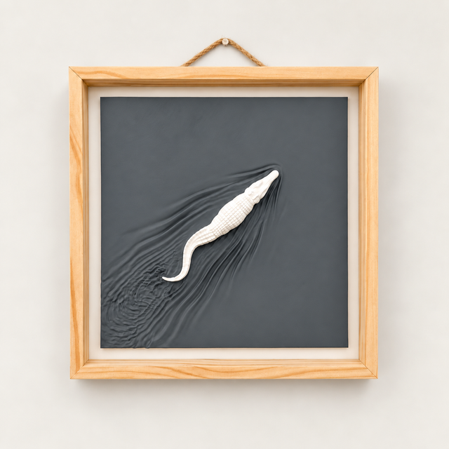 Explore Alligator Wall Art — Framed 3D Relief, 12 × 12 in in Charcoal