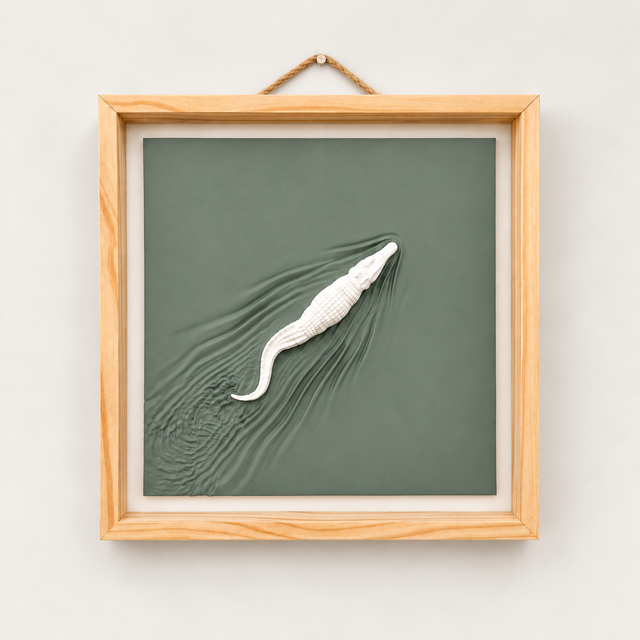 Explore Alligator Wall Art — Framed 3D Relief, 12 × 12 in in Sage