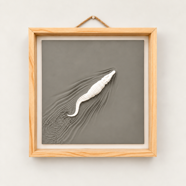 Explore Alligator Wall Art — Framed 3D Relief, 12 × 12 in in Warm Stone